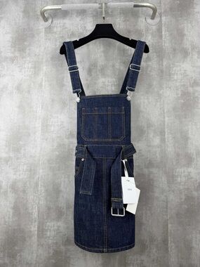 Authentic Dior Dark Blue Denim Pinafore Dress